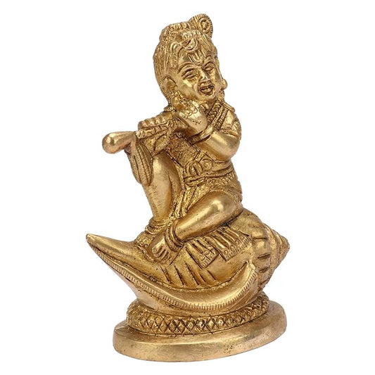Brass Krishna Murti for Home and Decor Living Room Handmade Height 14 cm Weight 600 Gram