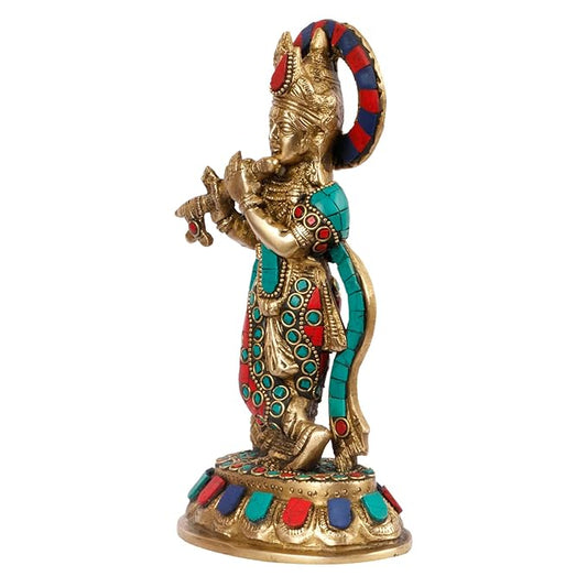 Brass Gem Stone Work Krishna Murti for Home and Decor Height 25 cm Weight 1.2 Kg