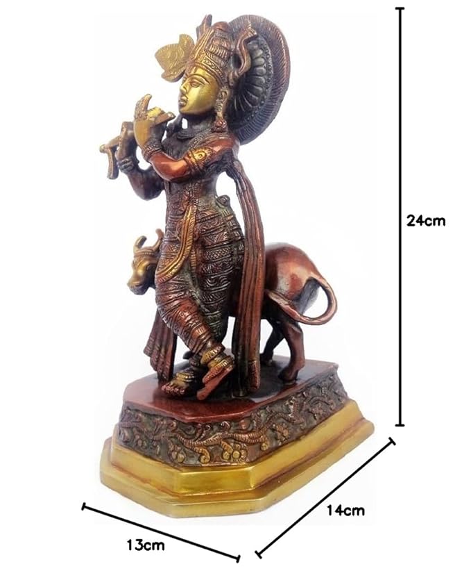 Brass Krishna Gem Stone Work Murti for Home and Decor Weight 2.5 Kg Height 24 cm