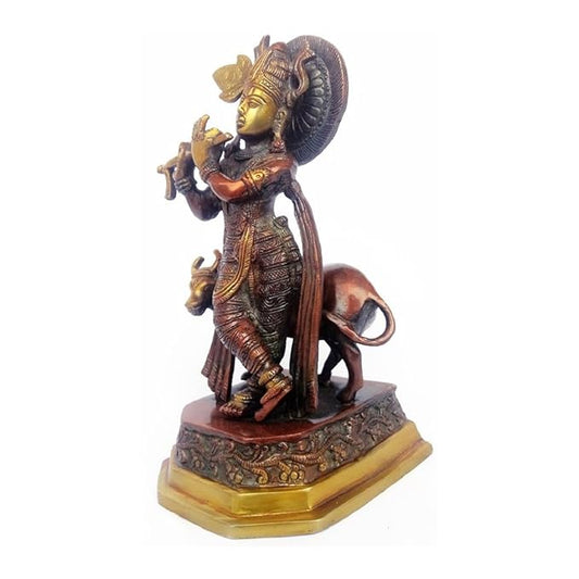 Brass Krishna Gem Stone Work Murti for Home and Decor Weight 2.5 Kg Height 24 cm