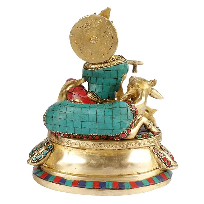 Brass Krishna Gem Stone Work Murti for Home and Decor Weight 3.2 Kg Height 23 cm