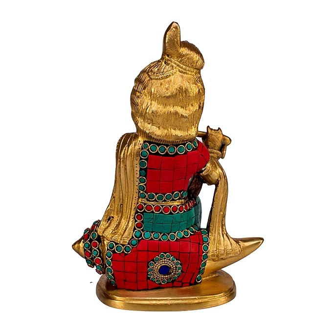 Brass Gem Stone Work Bal Krishna Murti for Home and Height 23 cm Weight 1.8 Kg