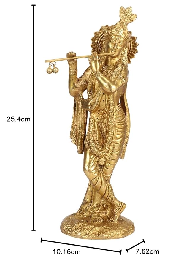 Handmade Brass Krishna Statue Modern Artwork for Home Entrance Height 28 cm Weight 1.5 Kg