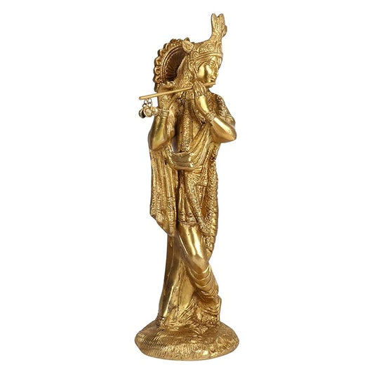 Handmade Brass Krishna Statue Modern Artwork for Home Entrance Height 28 cm Weight 1.5 Kg