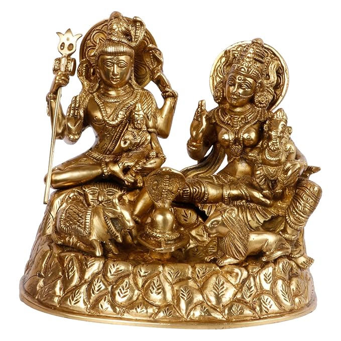Brass Golden Shiva Parivar Murti for Home and Decor Height 23 cm Weight 4.4 Kg