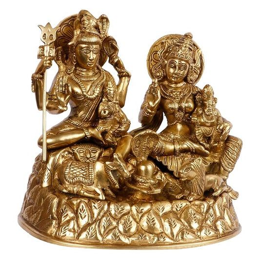 Brass Golden Shiva Parivar Murti for Home and Decor Height 23 cm Weight 4.4 Kg