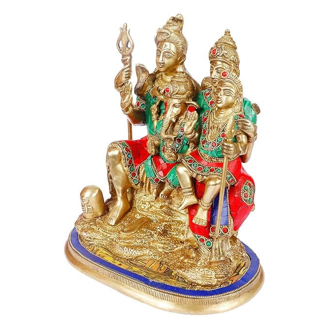 Brass Gem Stone Work Shiva Parivar Murti for Home and Decor Height 33 cm Weight 10 Kg