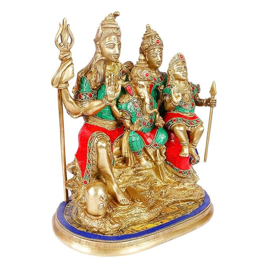 Brass Gem Stone Work Shiva Parivar Murti for Home and Decor Height 33 cm Weight 10 Kg