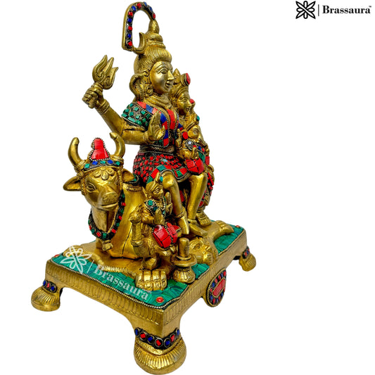 Brassaura® Shiv Parivaar Brass Statue | Sacred Shiva Family Idol | Height 13.5 Inches