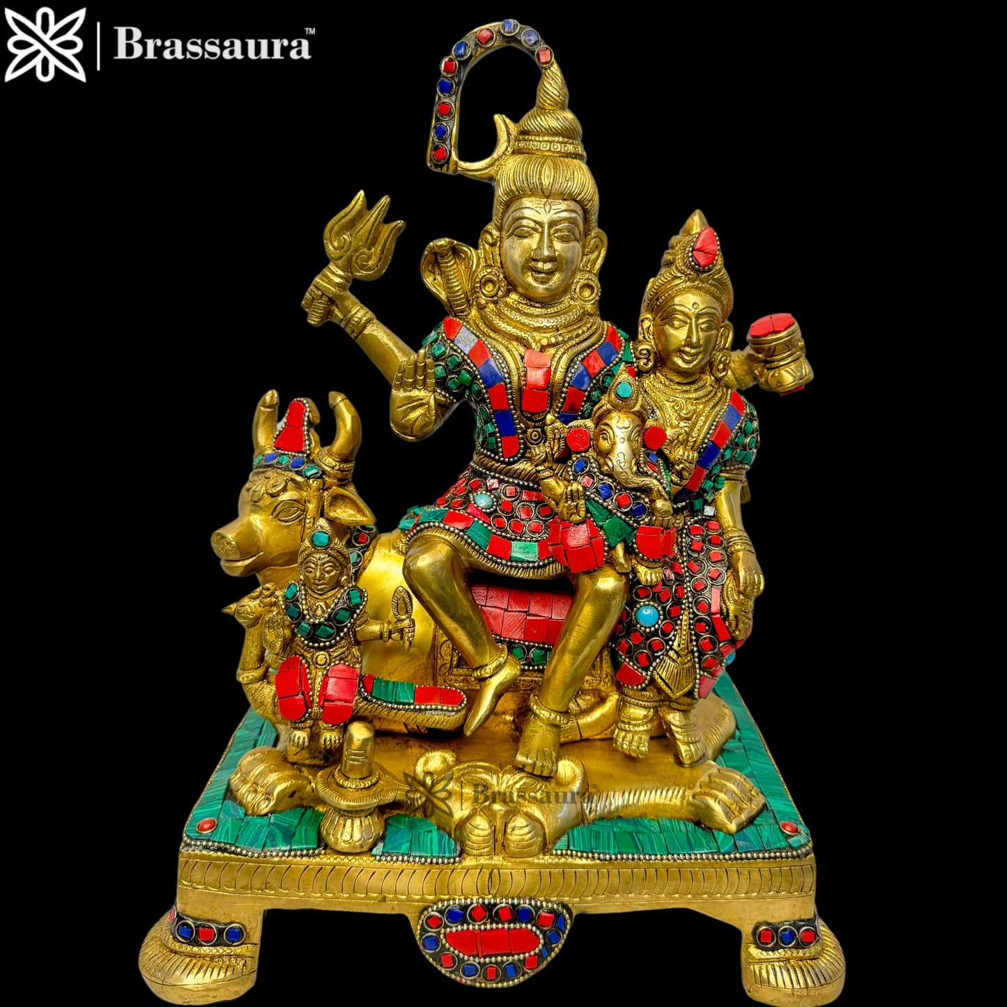 Brass Big Gem Stone Work Shiva Parivar Murti for Home and Decor Weight 8.3 Kg Height 32 cm