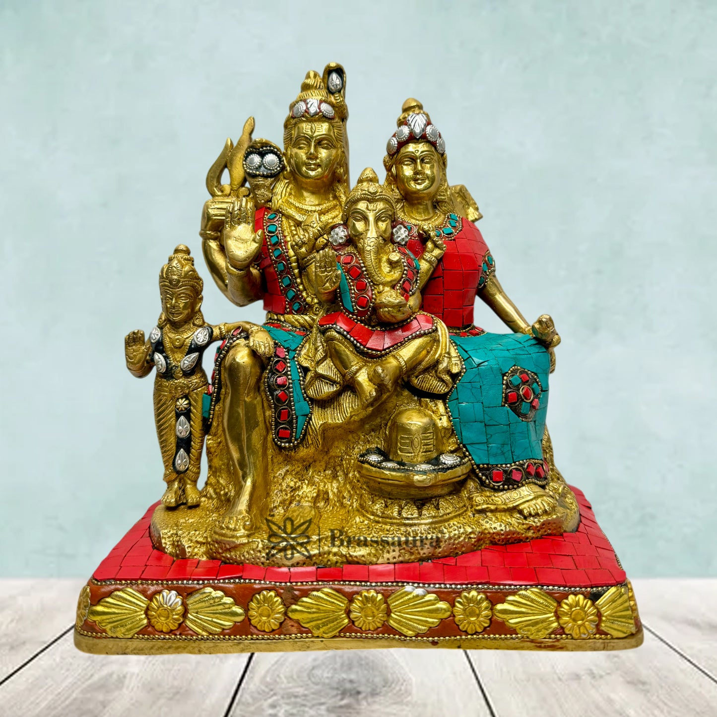 Brass Gem Stone Work Shiva Parivar Murti for Home and Decor Height 25 cm Weight 5.65 Kg
