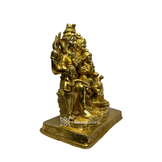 Brass Golden Shiva Parivar Murti for Home and Decor Height 25 cm Weight 5.400 Kg