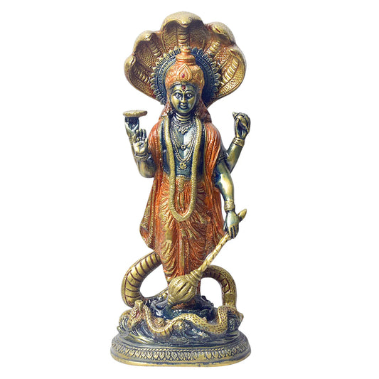 Brassaura® Lord Vishnu Standing with Sheshanag Brass Idol | Pure Brass | Height 17 Inches