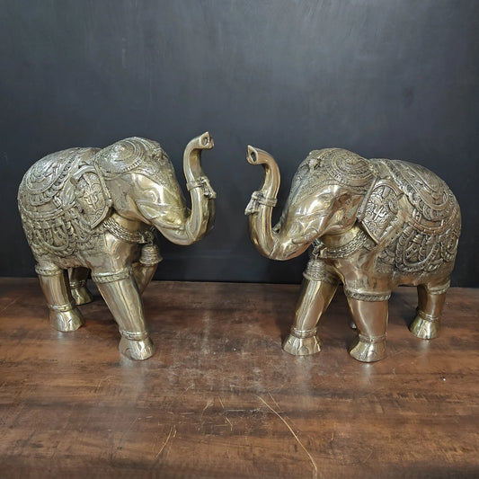Brassaura® Pair of Decorative Brass Elephants | Symbol of Strength, Prosperity & Good Fortune | Height 22 Inches & Weight 70 Kgs