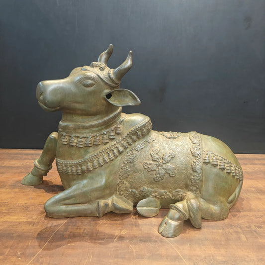 Brassaura® Brass Nandi Bull Idol | Sacred Nandi Statue for Shiva Temple & Home Décor | Handcrafted Solid Brass | Height 20 Inches | 29 Kg
