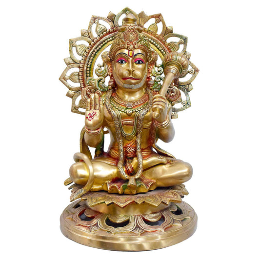 Brassaura® Brass Seated Hanuman on Lotus Throne | Height 17.72 Inches