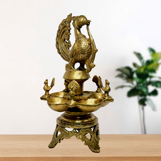 Brass Peacock Oil Lamp Diya Height 13 Inch Weight 4 Kg