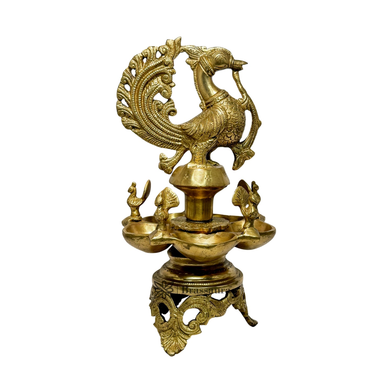 Brass Peacock Oil Lamp Diya Height 13 Inch Weight 4 Kg