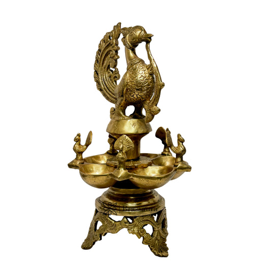Brassaura® Brass Peacock Oil Lamp Diya | Pure Superfine Brass Handcrafted Murti | Brass Statue for Home Temple, Pooja Room | Height 13 Inches | Weight 4 Kgs