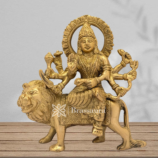 Brass Durga Idol for Home Temple and Decor Height 6 Inches & Weight 1.2 Kgs