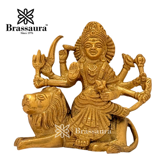 Brass Durga Idol for Home Temple and Decor Height 4 Inches & Weight 0.75 Kgs