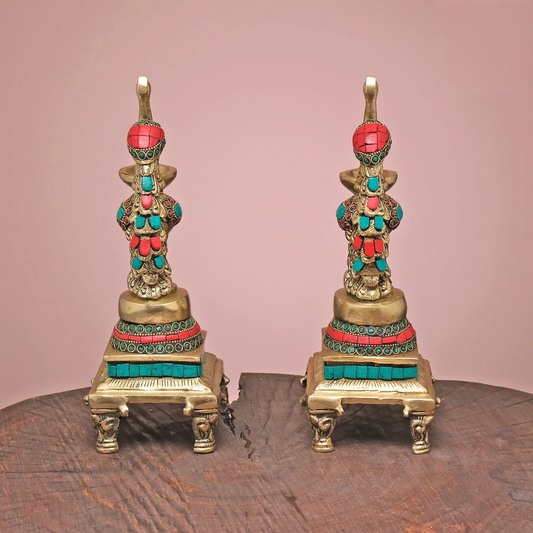 Brassaura® Brass Peacock Diya with Stonework | Height 10 Inches