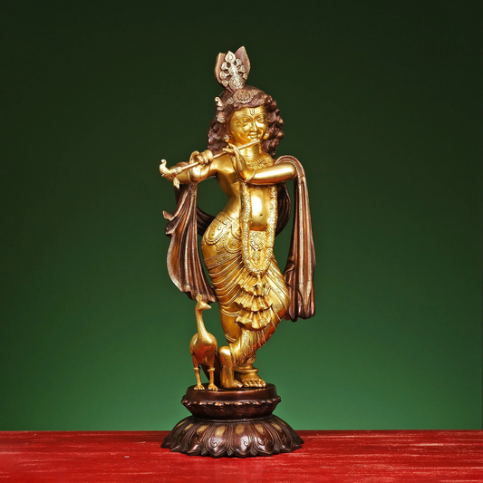 Brassaura® Brass Krishna Statue for Temple | Height 26.5 Inches