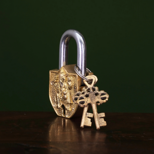 Brassaura® Brass Ganesha Lock with Keys | Height 3.5 Inches