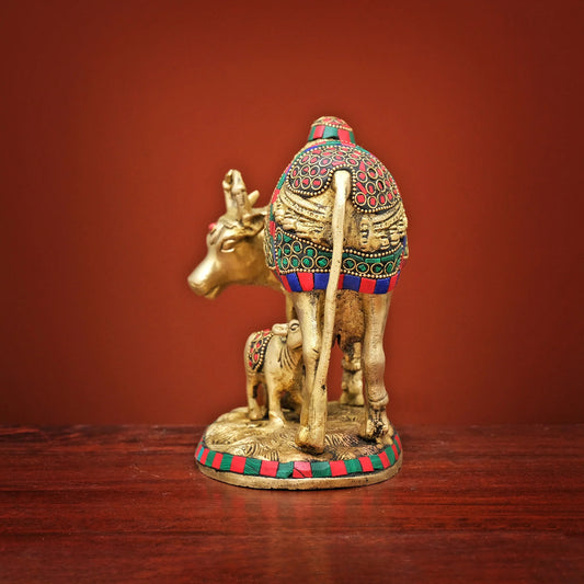 Brassaura® Brass Cow and Calf Figurine Kamdhenu | Height 6.5 Inches