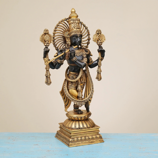 Brassaura® Brass Krishna Statue for Home Temple Decor | Height 24 Inches
