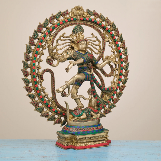 Brassaura® Brass Nataraja Statue with Stonework | Height 20 Inches