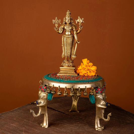 Brassaura® Brass Chowki Pooja Mandir Stand | Height 6 Inches