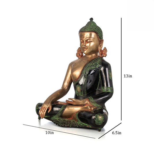 Brassaura® Brass Lord Buddha Idol in Antique Finish | Height 13 Inches