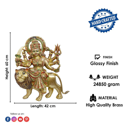 Brassaura® Brass Durga Statue on Lion | Height 23 Inches