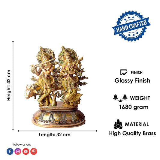 Brassaura® Brass Radha Krishna with Kamdhenu Idol | Height 17 Inches