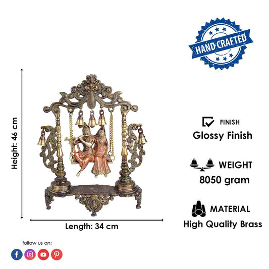 Brassaura® Radha Krishna Swing Jhoola Brass Idol | Pure Brass | Height 18.1 Inches