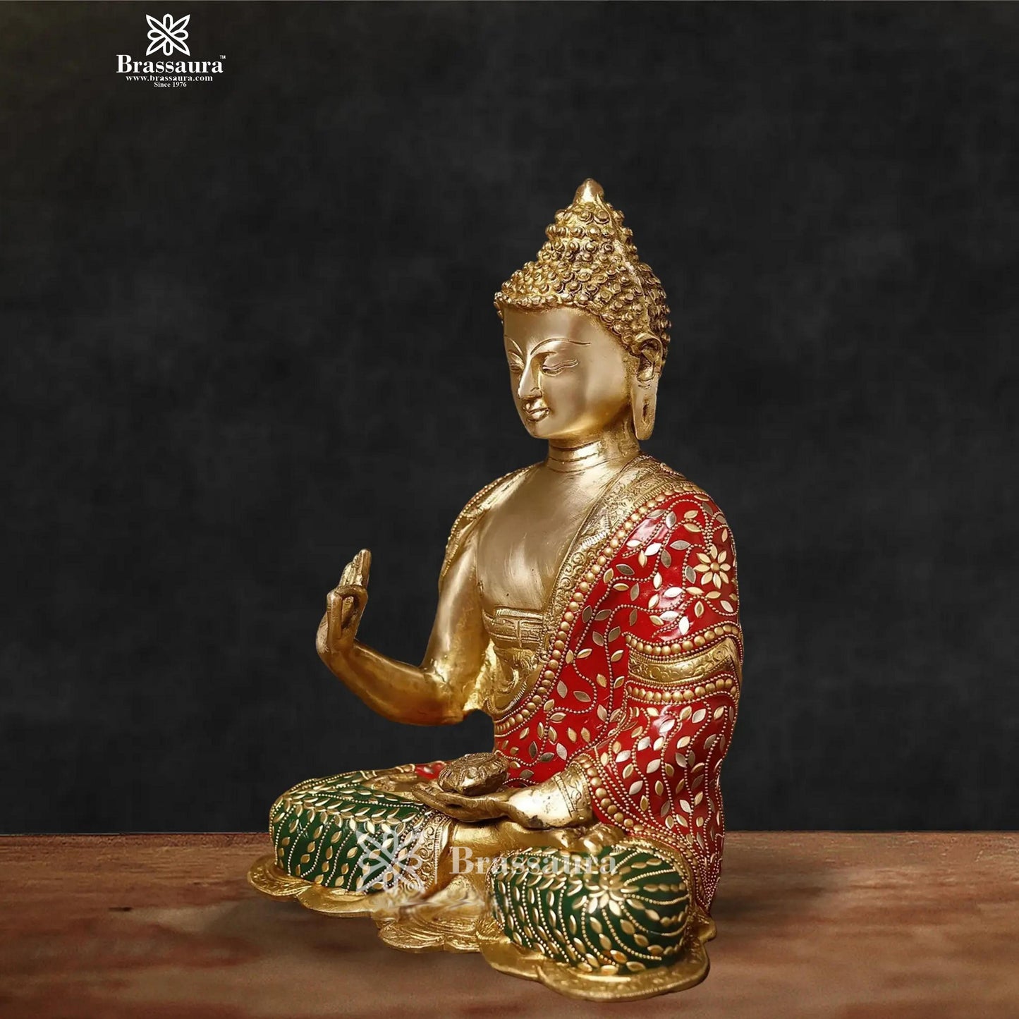 Brass Big Buddha statue for home and decor and gift Item weight 6.7 kg Height 13 inch