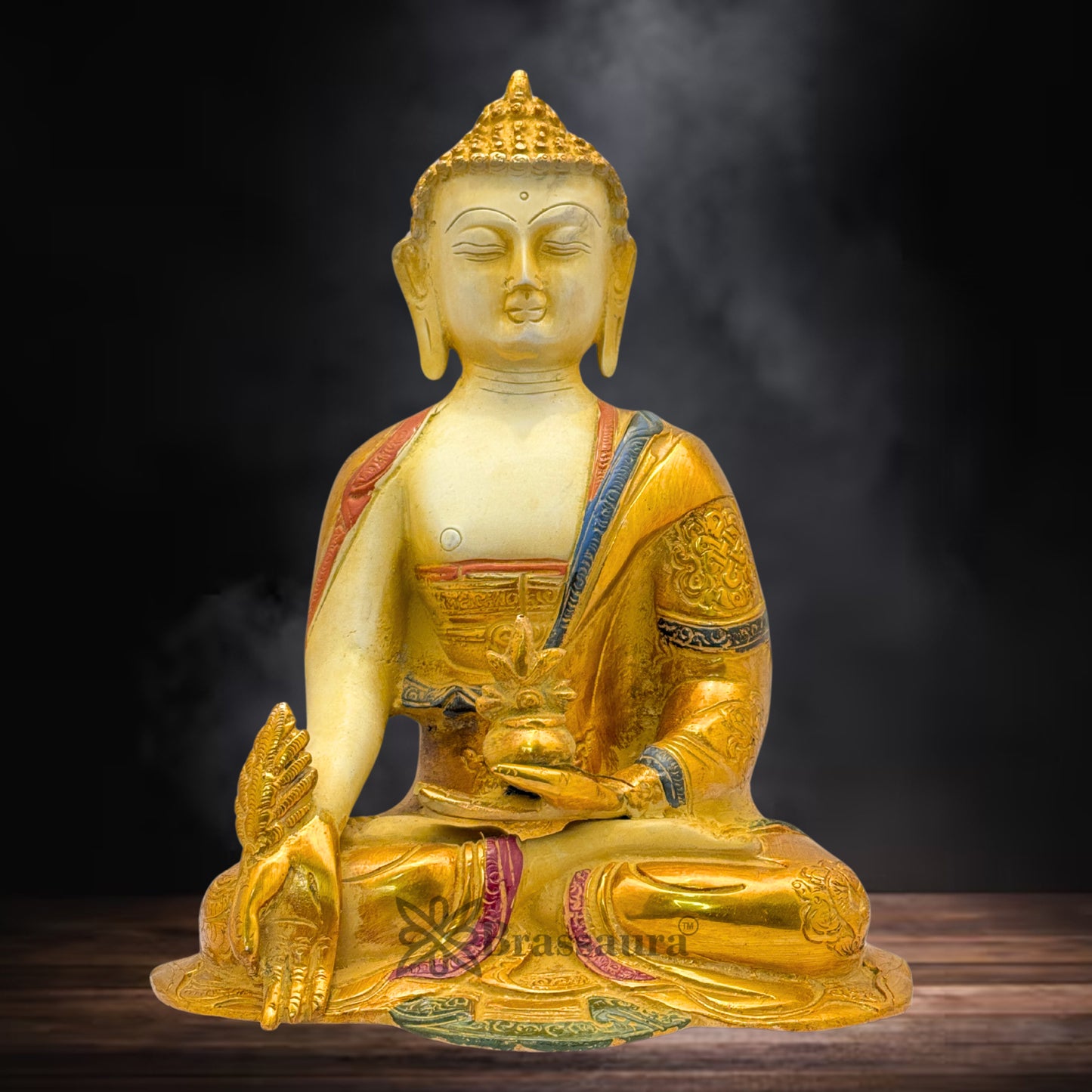 Brass Multi Colored White & Gold Patina Finish Buddha Weight 3.3 Kg & Height 10 Inch