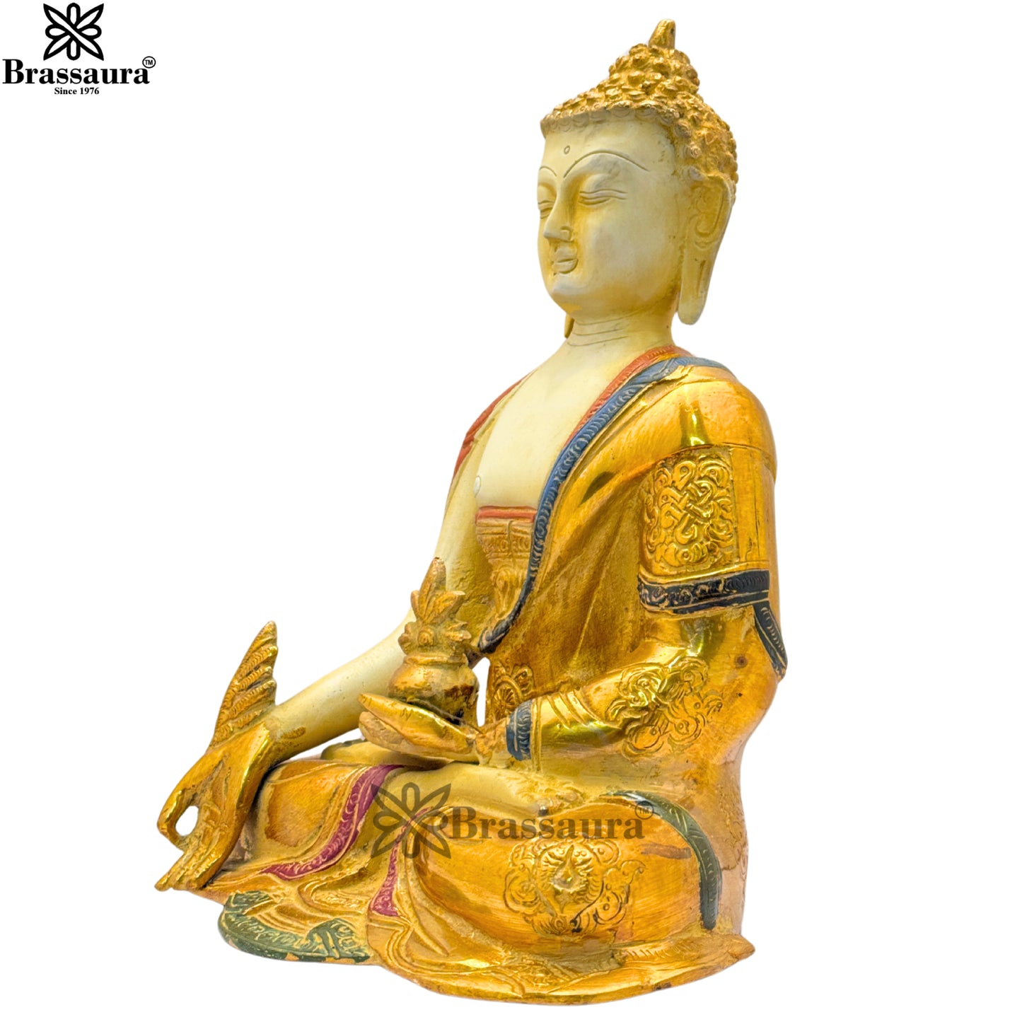 Brass Multi Colored White & Gold Patina Finish Buddha Weight 3.3 Kg & Height 10 Inch
