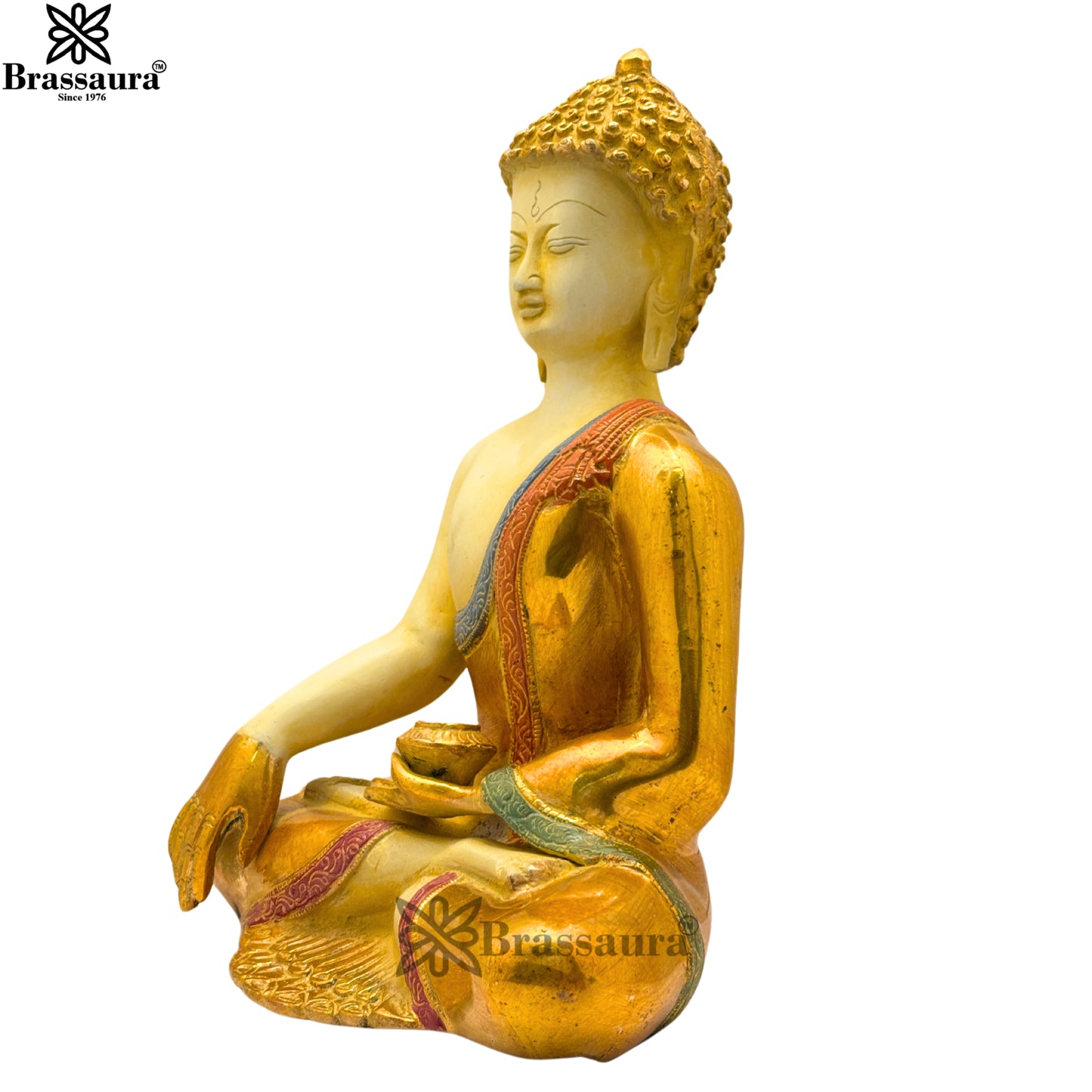 Brass Multi Colored White & Gold Patina Finish Buddha Weight 5.5 Kg & Height 12 Inch