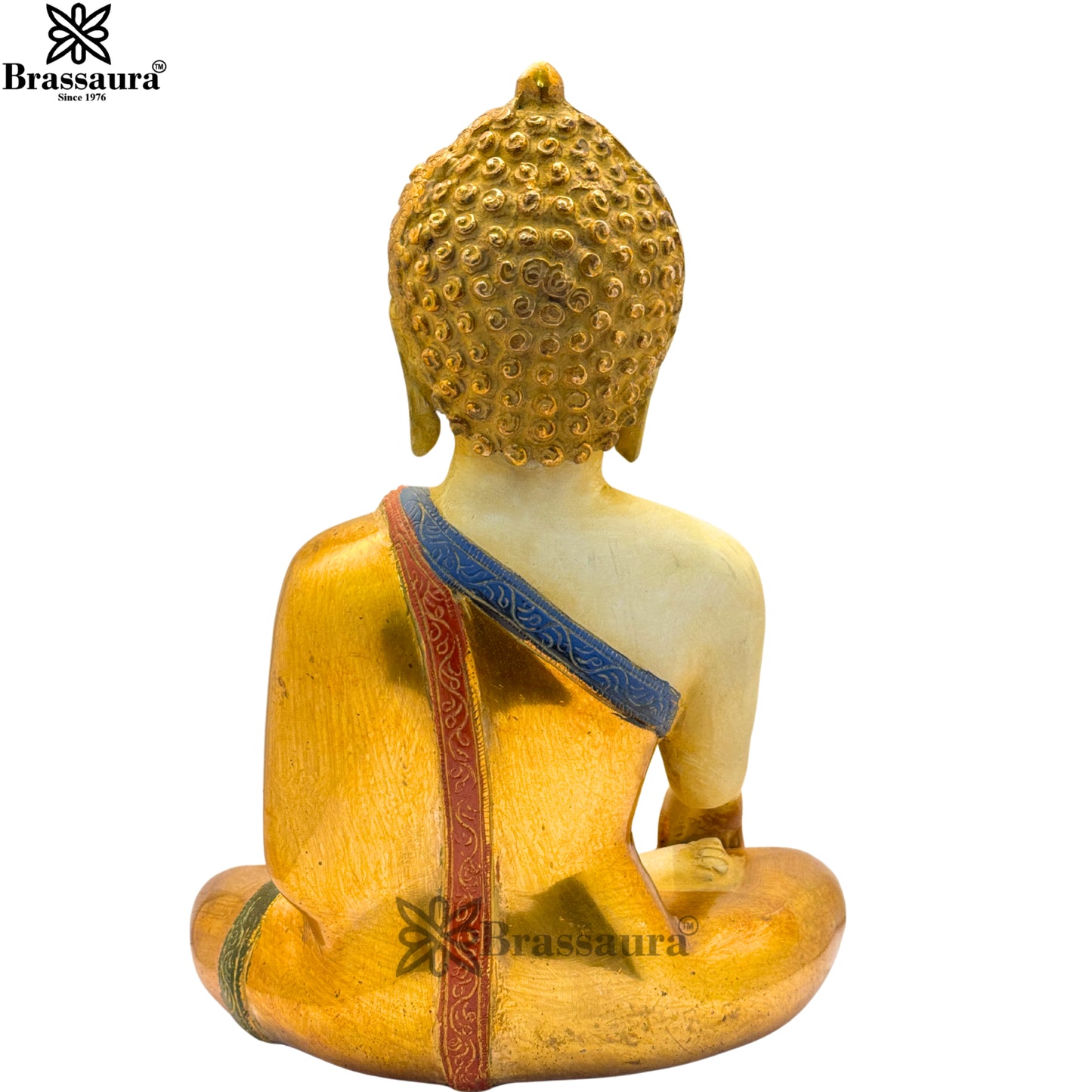 Brass Multi Colored White & Gold Patina Finish Buddha Weight 5.5 Kg & Height 12 Inch