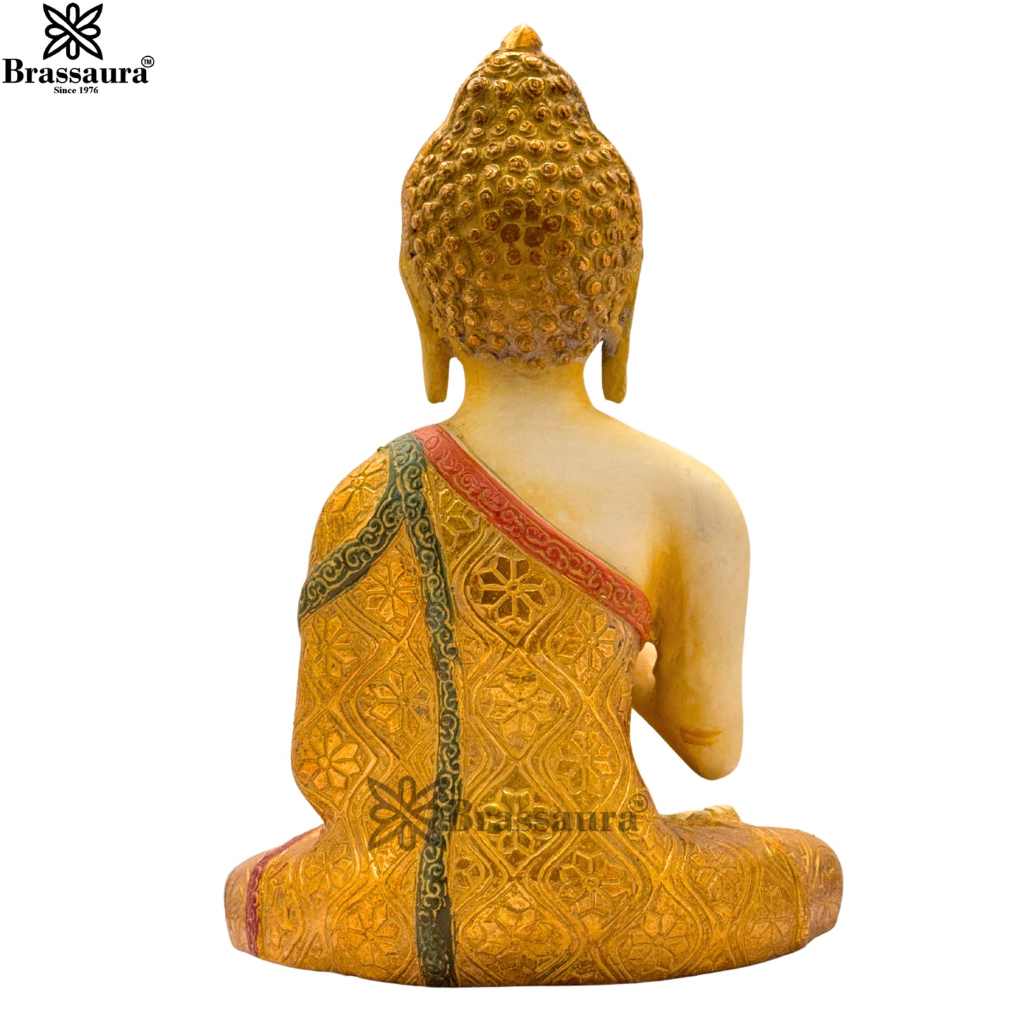 Brass Multi Colored White & Gold Patina Finish Buddha Weight 3.5 Kg & Height 10 Inch
