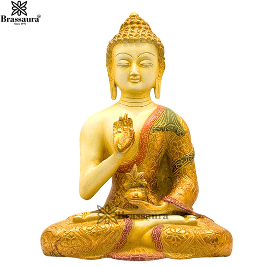 Brass Multi Colored White & Gold Patina Finish Buddha Weight 3.5 Kg & Height 10 Inch