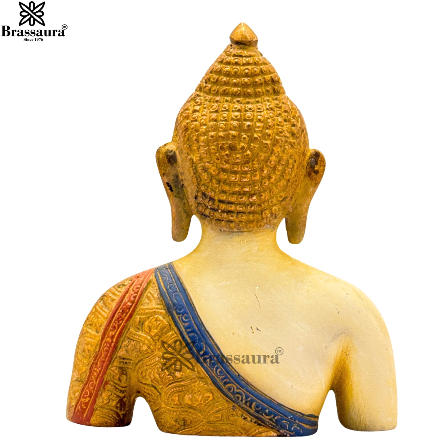 Brass Multi Colored White & Gold Patina Finish Buddha Weight 1.6 Kg & Height 7.5 Inch