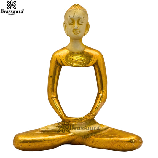 Brass Multi Colored White & Gold Patina Finish Buddha Weight 2.4 Kg & Height 9.5 Inch