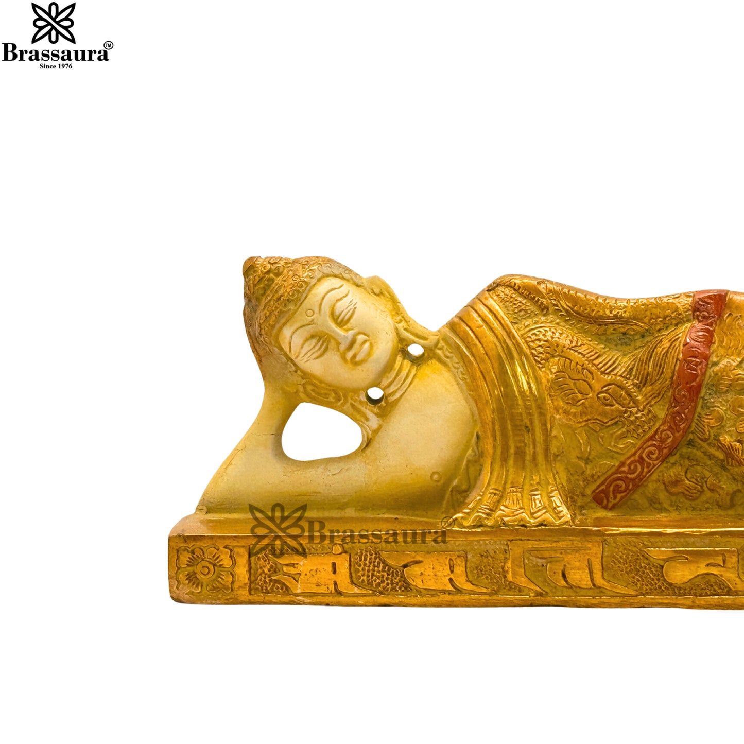Brass Multi Colored White & Gold Patina Finish relaxing Buddha Weight 1.05 Kg & Height 3 Inch