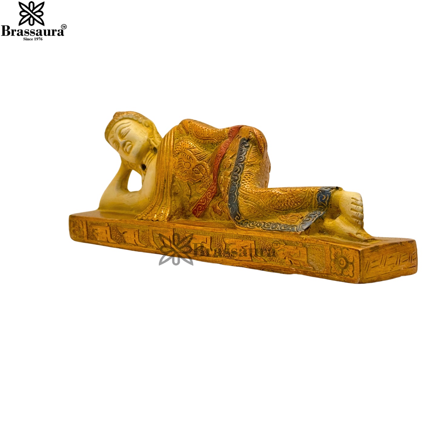 Brass Multi Colored White & Gold Patina Finish relaxing Buddha Weight 1.05 Kg & Height 3 Inch