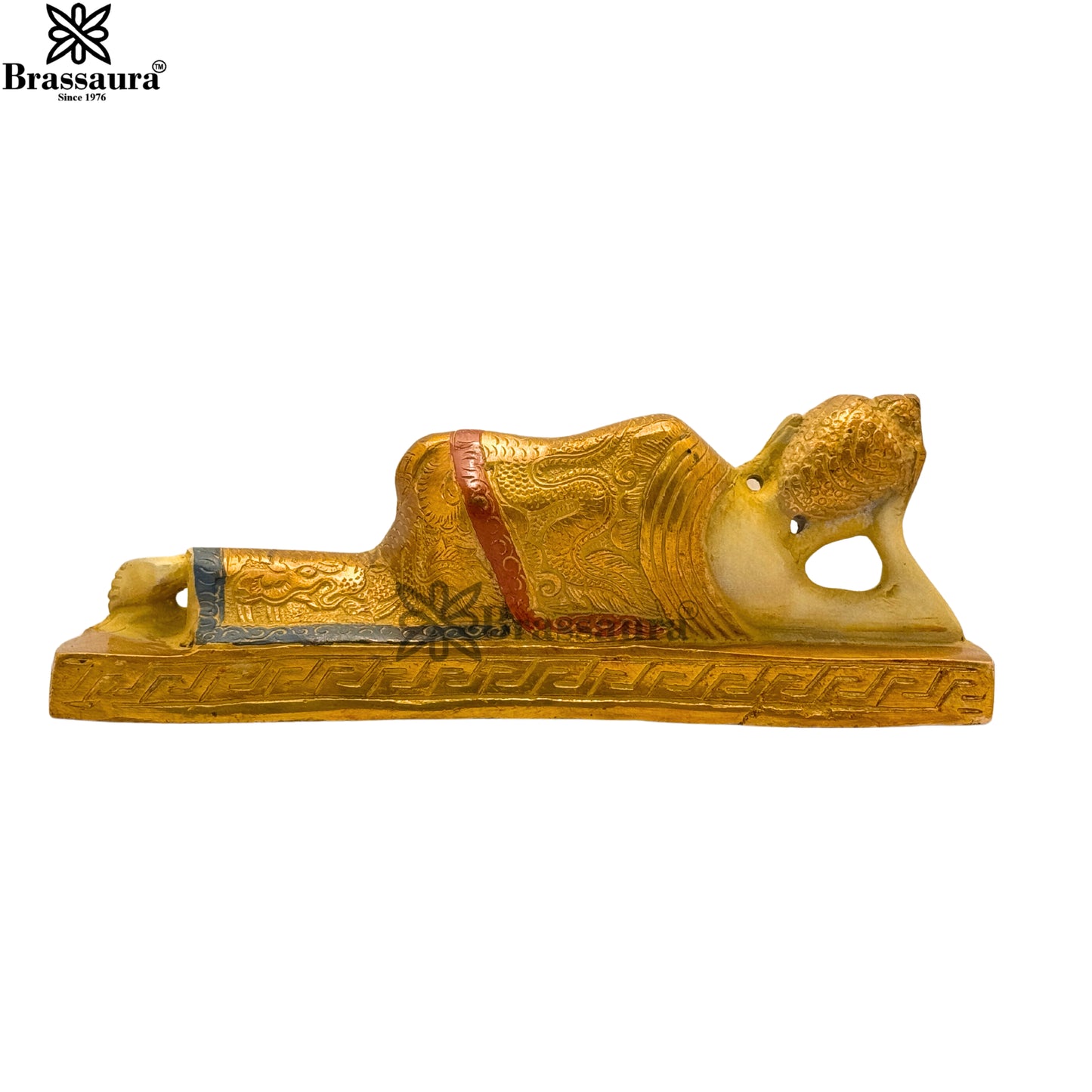 Brass Multi Colored White & Gold Patina Finish relaxing Buddha Weight 1.05 Kg & Height 3 Inch