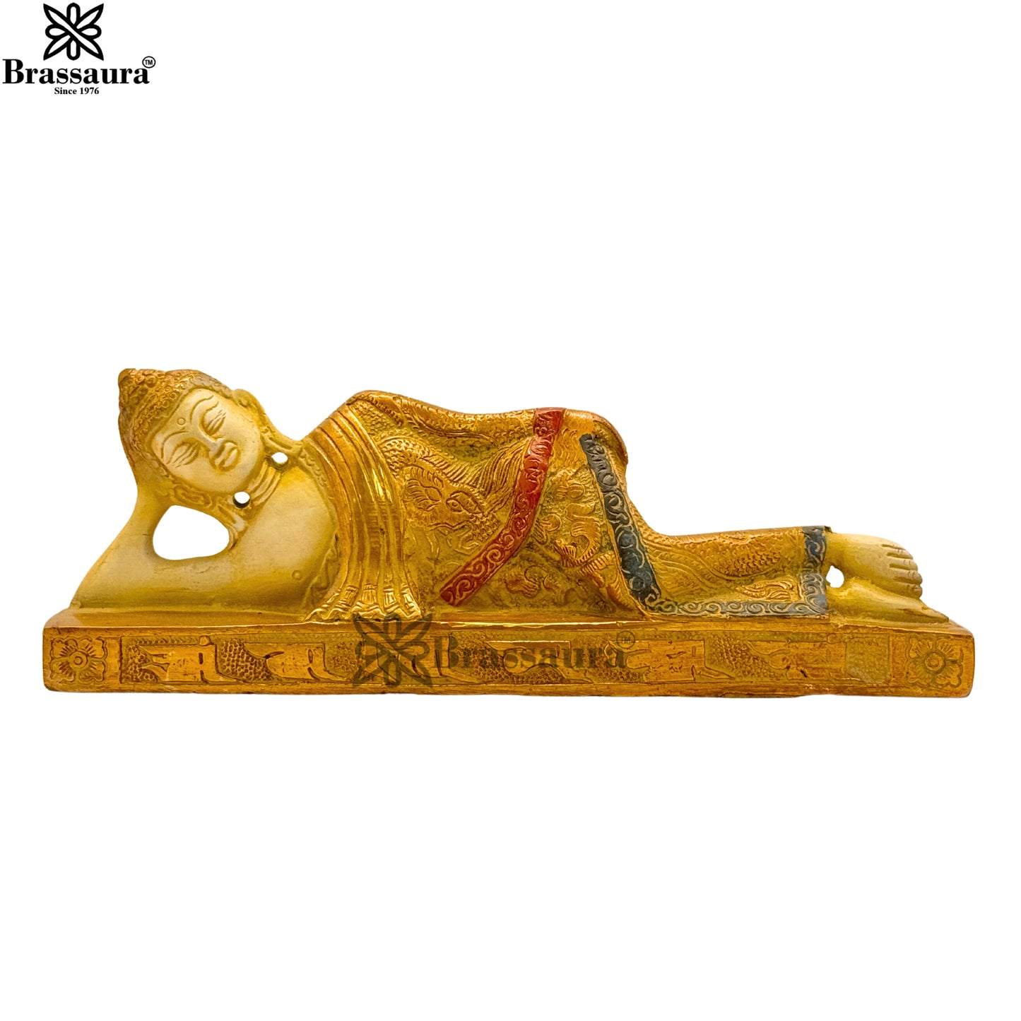 Brass Multi Colored White & Gold Patina Finish relaxing Buddha Weight 1.05 Kg & Height 3 Inch