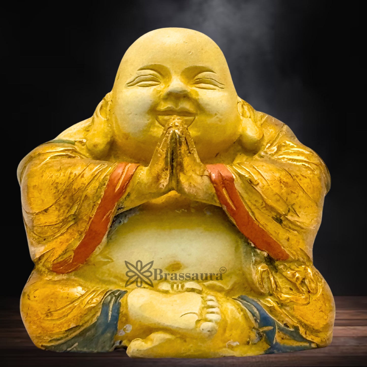 Brass Multi Colored White & Gold Patina Finish lucky Buddha Weight 1.4 Kg & Height 4 Inch